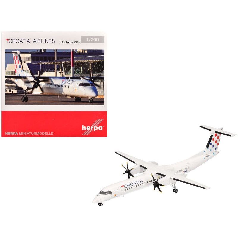 Bombardier Q400 Commercial Aircraft "Croatia Airlines" (9A - CQE) White with Tail Graphics 1/200 Diecast Model Airplane by Herpa - Herpa - ModelCars.com