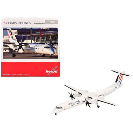 Bombardier Q400 Commercial Aircraft "Croatia Airlines" (9A-CQE) White with Tail Graphics 1/200 Diecast Model Airplane by Herpa-Herpa-ModelCars.com