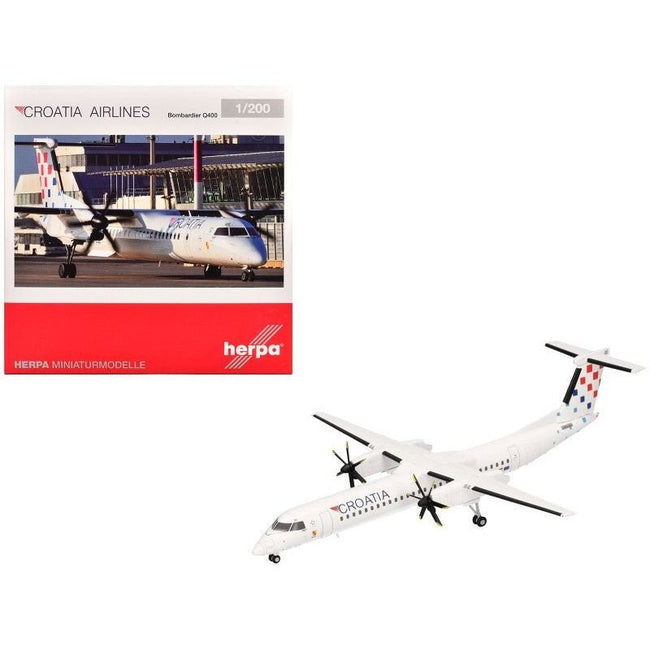 Bombardier Q400 Commercial Aircraft "Croatia Airlines" (9A-CQE) White with Tail Graphics 1/200 Diecast Model Airplane by Herpa-Herpa-ModelCars.com