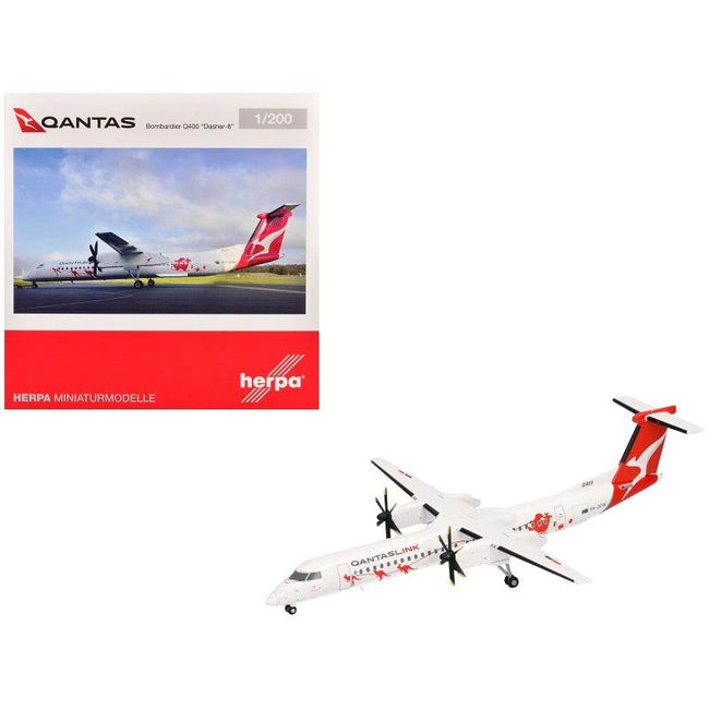 Bombardier Q400 Commercial Aircraft "QantasLink - Dasher - 8 Livery" (VH - QOW) White with Graphics 1/200 Diecast Model Airplane by Herpa - Herpa - ModelCars.com