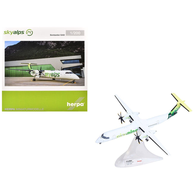 Bombardier Q400 Commercial Aircraft "Sky Alps" (9H-PAUL) White with Green Tail Graphics 1/200 Diecast Model by Herpa-Herpa-ModelCars.com