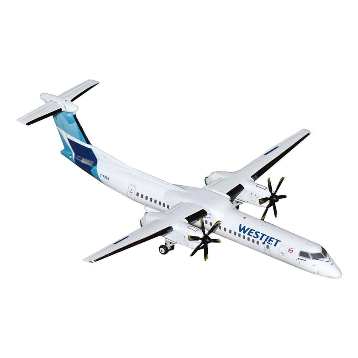 Bombardier Q400 Commercial Aircraft "WestJet" (C-FOEN) White with Blue Tail 1/400 Diecast Model Airplane by GeminiJets-GeminiJets-ModelCars.com