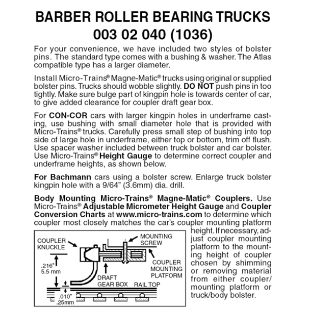 BRB TRK W/O CPLR 1036 1PR - Micro - Trains - ModelCars.com