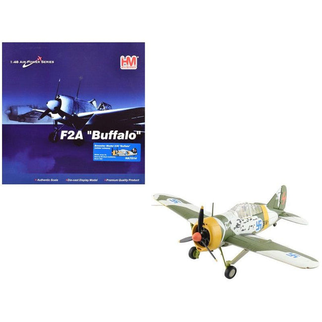 Brewster F2A Model 239 "Buffalo" Fighter Aircraft "BW364 LeLv 24 flown by Warrant Officer Ilmari Juutilainen" (1942) Finnish Air Force "Air Power Series" 1/48 Diecast Model by Hobby Master - Hobby Master - ModelCars.com