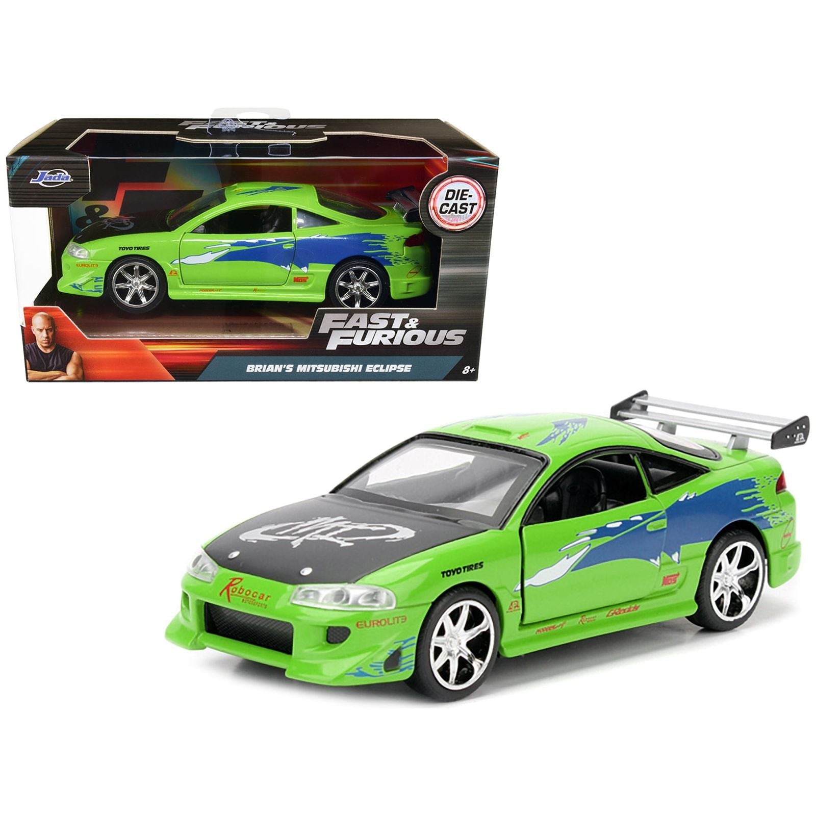 Brian's 1995 Mitsubishi Eclipse Green with Graphics "Fast & Furious" Movie 1/32 Diecast Model Car by Jada - Jada - ModelCars.com
