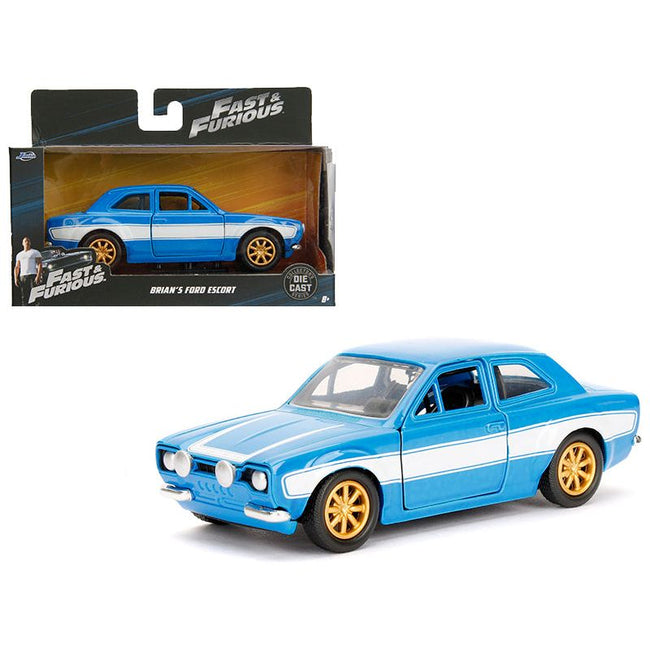 Brian's Ford Escort Light Blue with White Stripes "Fast & Furious" Movie 1/32 Diecast Model Car by Jada-Jada-ModelCars.com