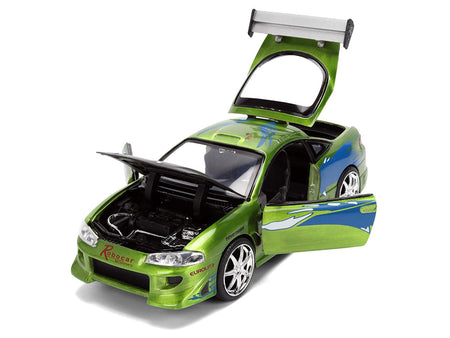 Brian's Mitsubishi Eclipse Green Brush Finish "The Fast and the Furious" (2001) Movie 25 Years of Fast & Furious Anniversary 1/24 Diecast Model Car by Jada-Jada-ModelCars.com