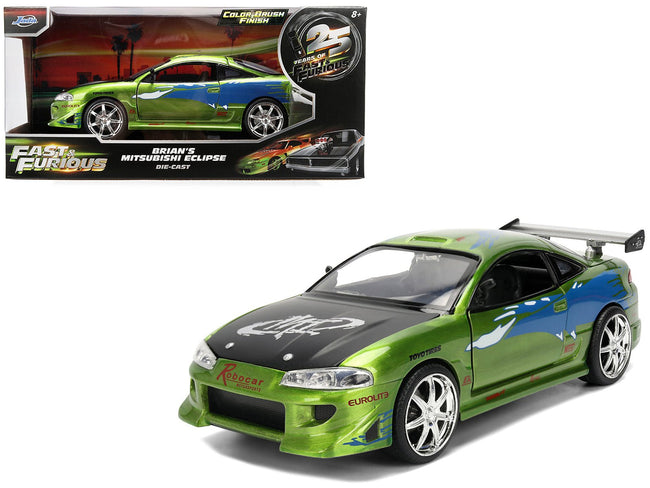 Brian's Mitsubishi Eclipse Green Brush Finish "The Fast and the Furious" (2001) Movie 25 Years of Fast & Furious Anniversary 1/24 Diecast Model Car by Jada-Jada-ModelCars.com