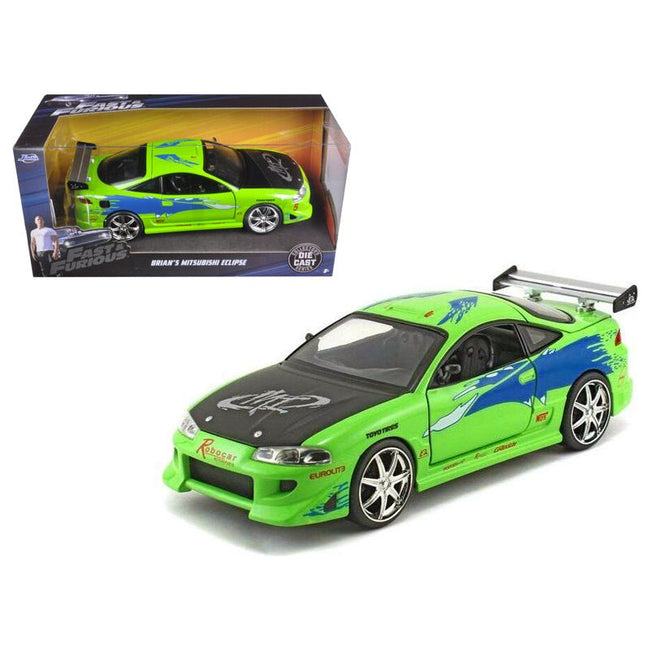 Brian's Mitsubishi Eclipse Green with Black Hood and Graphics "The Fast and The Furious" (2001) Movie 1/24 Diecast Model Car by Jada-Jada-ModelCars.com