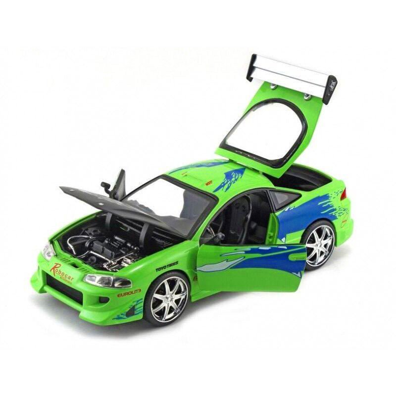 Brian's Mitsubishi Eclipse Green with Black Hood and Graphics "The Fast and The Furious" (2001) Movie "25 Years of Fast & Furious" Series 1/24 Diecast Model by Jada-Jada-ModelCars.com