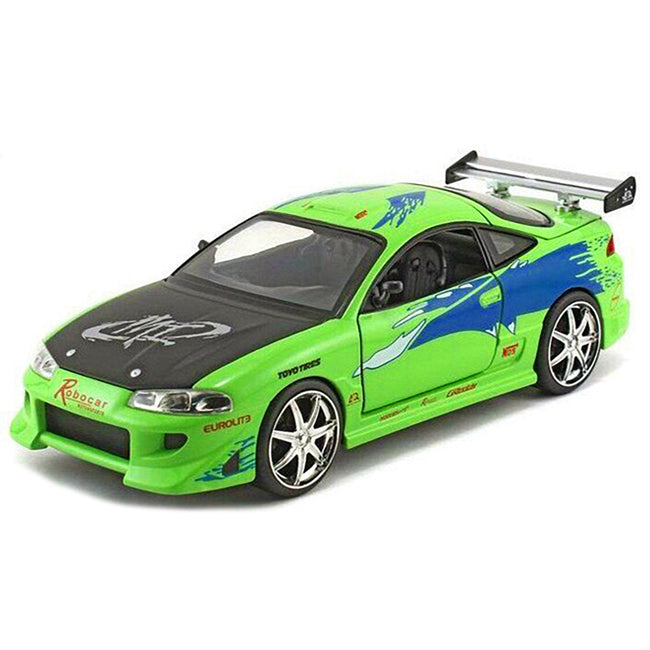 Brian's Mitsubishi Eclipse Green with Black Hood and Graphics "The Fast and The Furious" (2001) Movie "25 Years of Fast & Furious" Series 1/24 Diecast Model by Jada-Jada-ModelCars.com