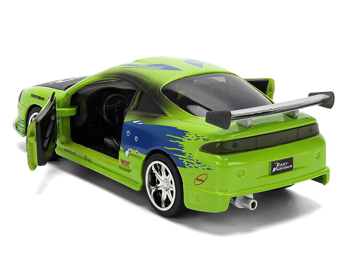 Brian's Mitsubishi Eclipse Green with Graphics (Damaged Version) "25 Years of Fast & Furious" "The Fast and the Furious" (2001) Movie 1/32 Diecast Model Car by Jada-Jada-ModelCars.com