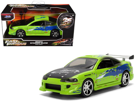 Brian's Mitsubishi Eclipse Green with Graphics (Damaged Version) "25 Years of Fast & Furious" "The Fast and the Furious" (2001) Movie 1/32 Diecast Model Car by Jada-Jada-ModelCars.com