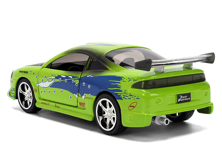 Brian's Mitsubishi Eclipse Green with Graphics (Damaged Version) "25 Years of Fast & Furious" "The Fast and the Furious" (2001) Movie 1/32 Diecast Model Car by Jada-Jada-ModelCars.com
