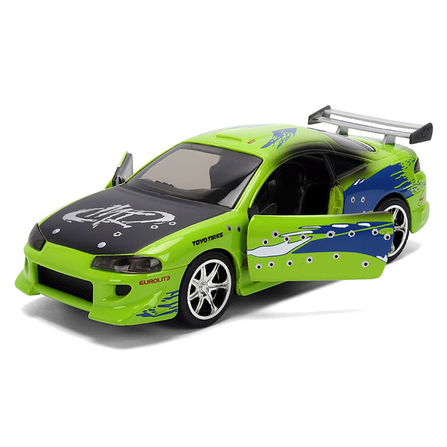 Brian's Mitsubishi Eclipse Green with Graphics (Damaged Version) "The Fast and the Furious" (2001) Movie "Fast & Furious" Series 1/32 Diecast Model Car by Jada-Jada-ModelCars.com
