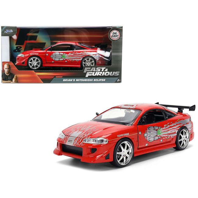 Brian's Mitsubishi Eclipse Red with Graphics Remix "The Fast and The Furious" (2001) Movie "Fast & Furious" Series 1/24 Diecast Model Car by Jada-Jada-ModelCars.com