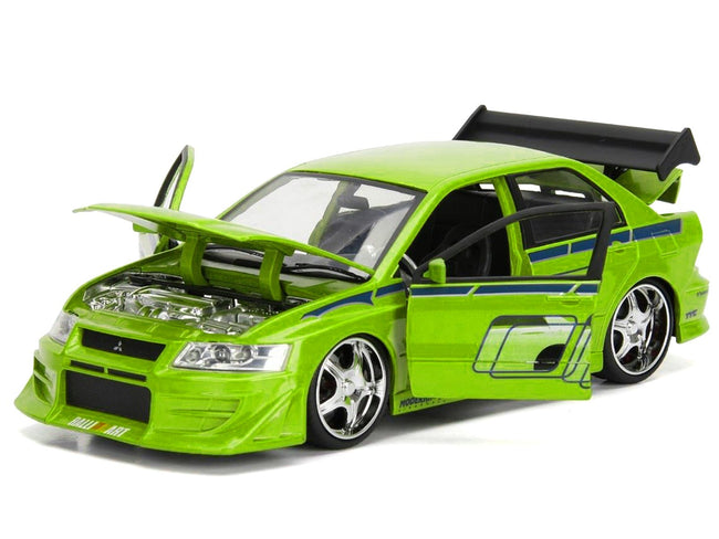 Brian's Mitsubishi Lancer Evolution VII Green with Graphics "Fast & Furious" Movie 1/24 Diecast Model Car by Jada-Jada-ModelCars.com