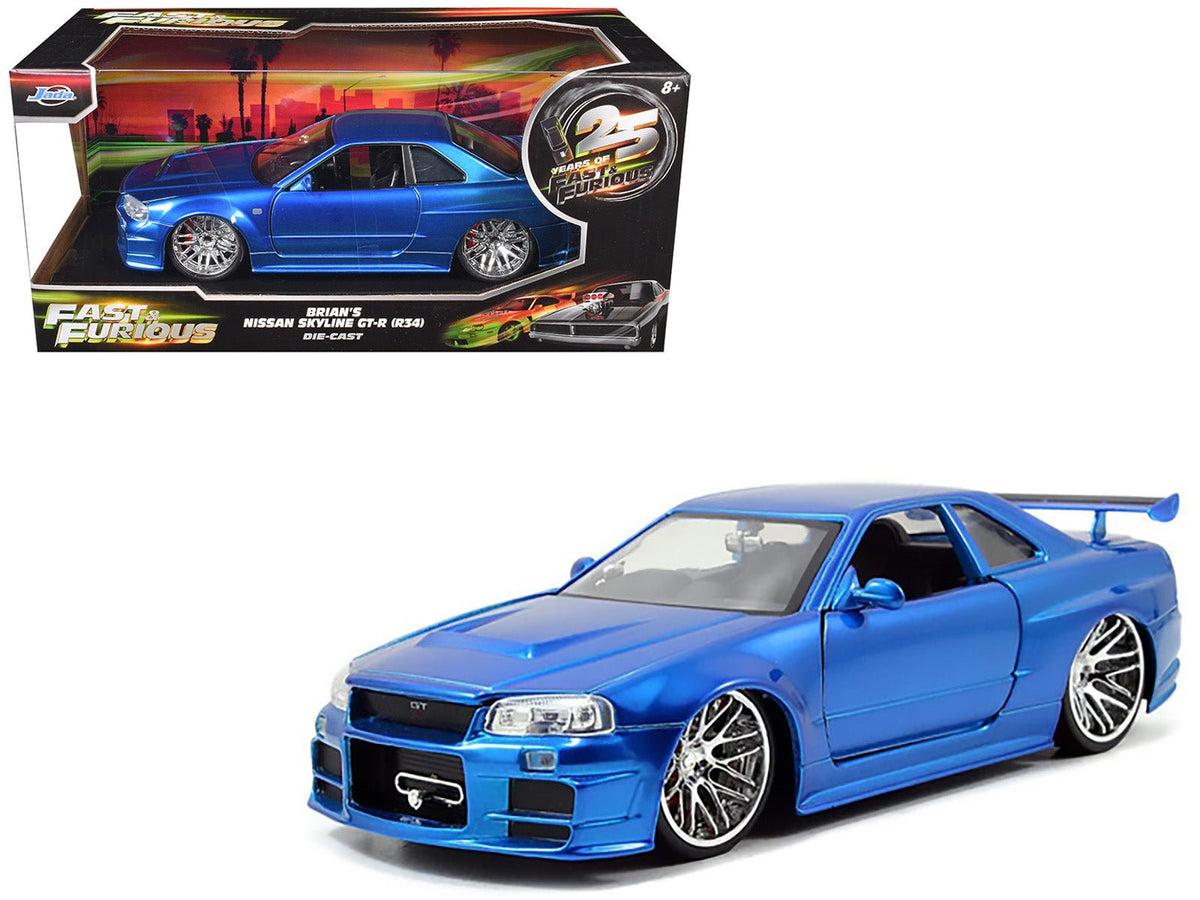 Brian's Nissan GTR Skyline R34 RHD (Right Hand Drive) Blue 25th Anniversary "Fast & Furious" Movie 1/24 Diecast Model Car by Jada-Jada-ModelCars.com