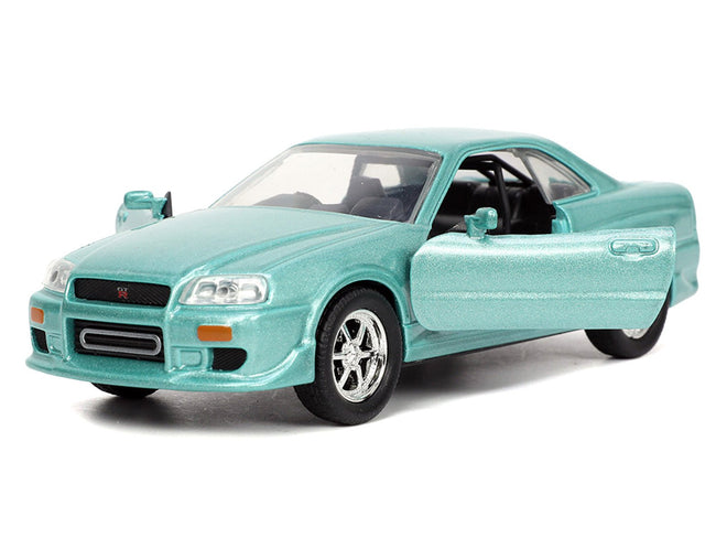 Brian's Nissan Skyline GT-R (BNR34) RHD (Right Hand Drive) Turquoise Metallic "Fast & Furious" Movie 1/32 Diecast Model Car by Jada-Jada-ModelCars.com
