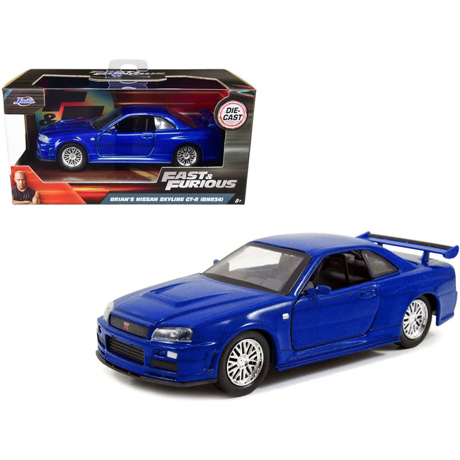 Brian's Nissan Skyline GT-R R34 Blue "Fast & Furious" Movie 1/32 Diecast Car Model by Jada-Jada-ModelCars.com