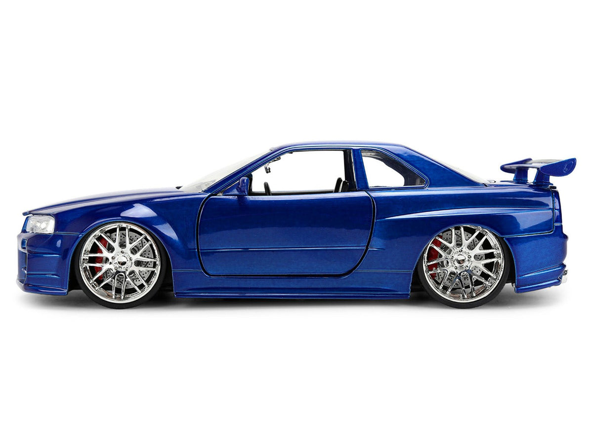 Brian's Nissan Skyline GT-R (R34) RHD (Right Hand Drive) Blue Color Brush Finish 25 Years of Fast & Furious Anniversary "2 Fast 2 Furious" (2003) Movie "Fast & Furious" 1/24 Diecast Model Car by Jada-Jada-ModelCars.com