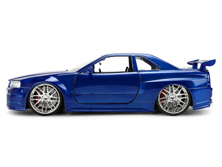 Brian's Nissan Skyline GT-R (R34) RHD (Right Hand Drive) Blue Color Brush Finish 25 Years of Fast & Furious Anniversary "2 Fast 2 Furious" (2003) Movie "Fast & Furious" 1/24 Diecast Model Car by Jada-Jada-ModelCars.com