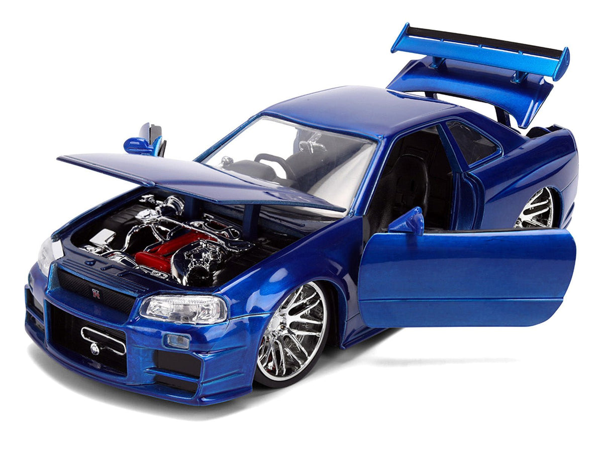 Brian's Nissan Skyline GT-R (R34) RHD (Right Hand Drive) Blue Color Brush Finish 25 Years of Fast & Furious Anniversary "2 Fast 2 Furious" (2003) Movie "Fast & Furious" 1/24 Diecast Model Car by Jada-Jada-ModelCars.com