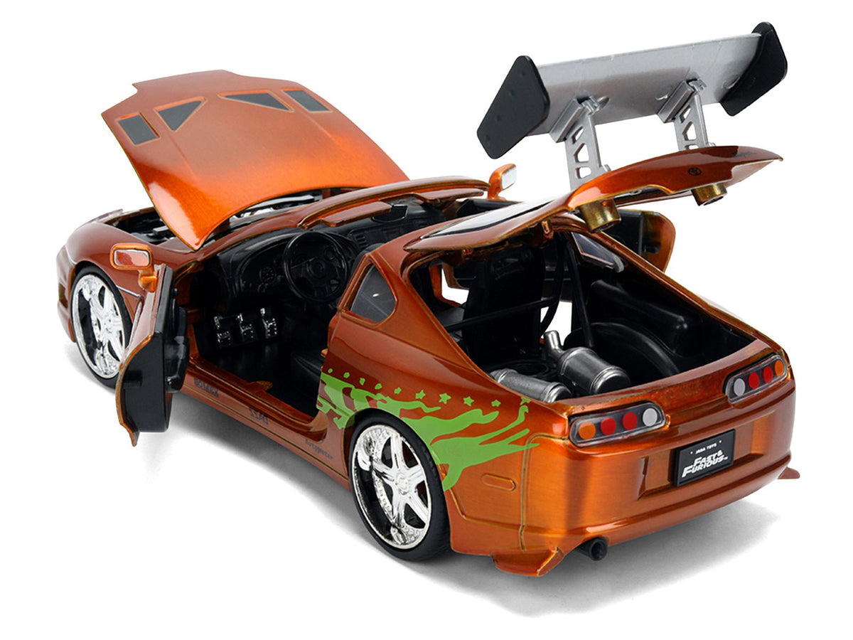 Brian's Toyota Supra Orange Color Brush Finish 25 Years of Fast & Furious Anniversary "The Fast and the Furious" (2001) Movie "Fast & Furious" Series 1/24 Diecast Model Car by Jada-Jada-ModelCars.com