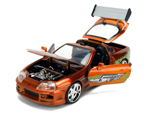 Brian's Toyota Supra Orange Color Brush Finish 25 Years of Fast & Furious Anniversary "The Fast and the Furious" (2001) Movie "Fast & Furious" Series 1/24 Diecast Model Car by Jada-Jada-ModelCars.com