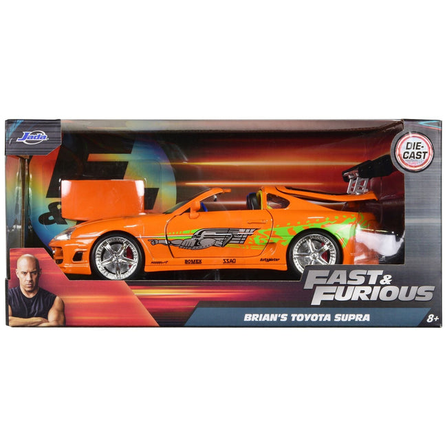 Brian's Toyota Supra Orange with Graphics "Fast & Furious" Movie 1/24 Diecast Model Car by Jada-Jada-ModelCars.com