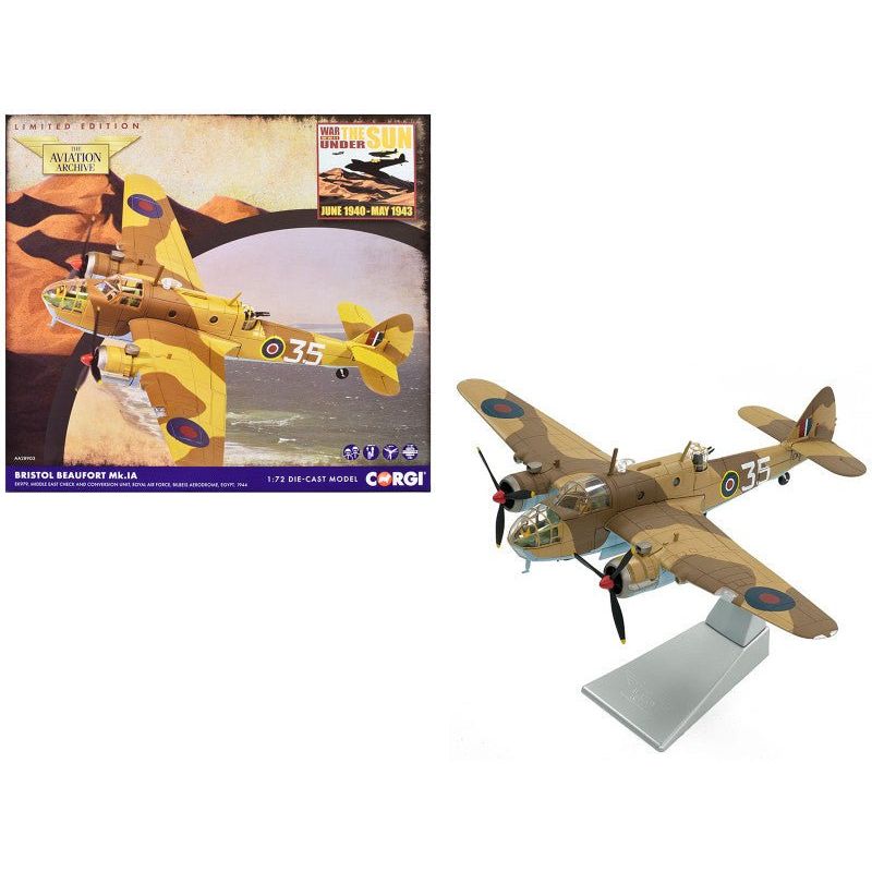 Bristol Beaufort MkIa Bomber Aircraft "EK979 Middle East Check and Conversion Unit" (1944) British Royal Air Force "The Aviation Archive" Series 1/72 Diecast Model by Corgi - Corgi - ModelCars.com