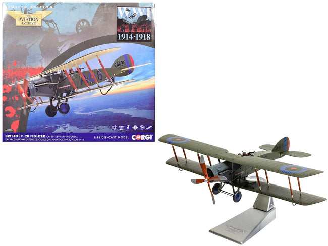 Bristol F-2B Fighter Aircraft "C4636 Devil-in-the-Dusk No. 39 Squadron" (1918) Royal Flying Corps "The Aviation Archive" Series 1/48 Diecast Model by Corgi-Corgi-ModelCars.com
