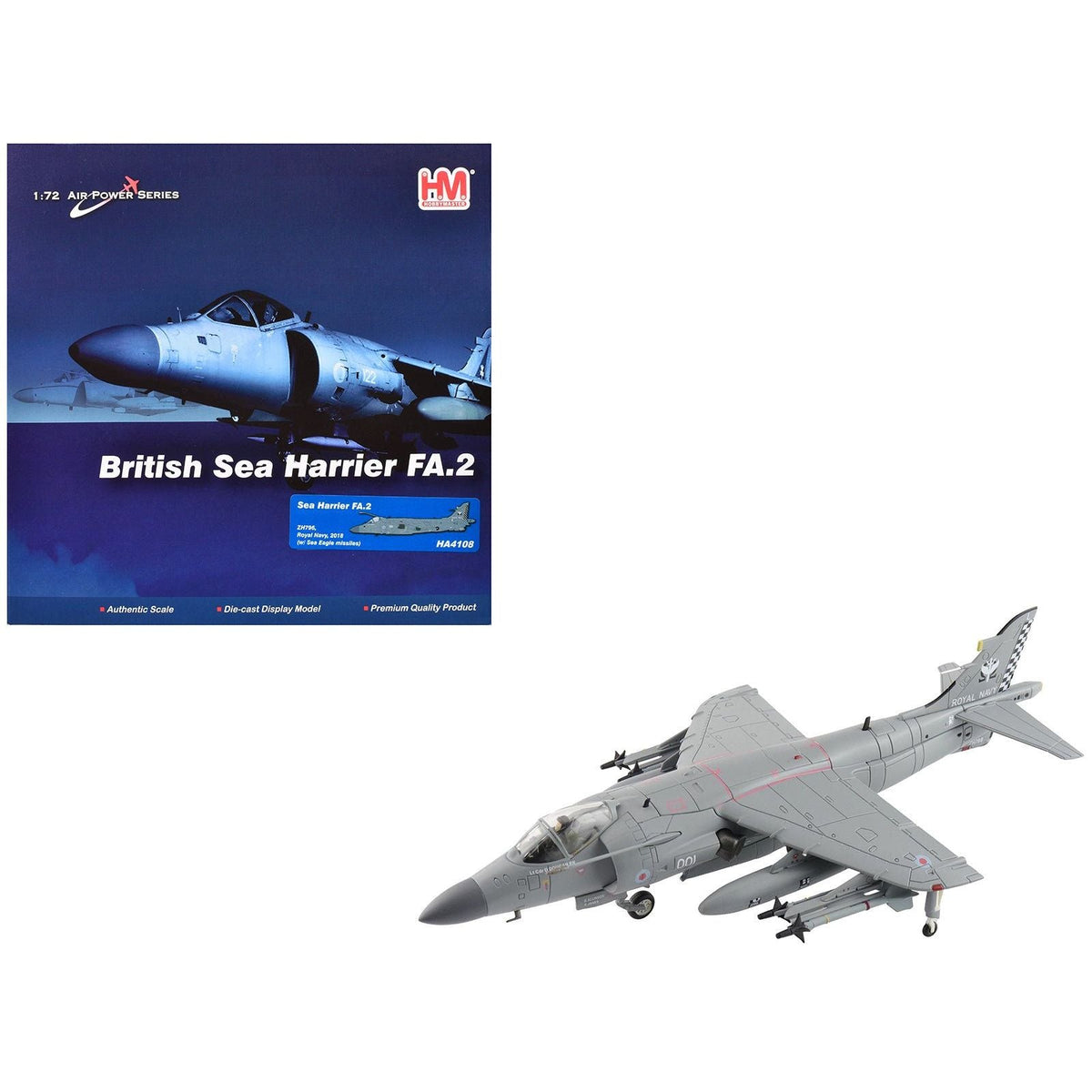 British Aerospace Sea Harrier FA.2 Aircraft with Sea Eagle Missiles "ZH796" (2018) British Royal Navy "Air Power Series" 1/72 Diecast Model by Hobby Master-Hobby Master-ModelCars.com