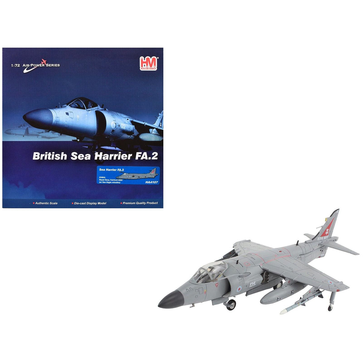 British Aerospace Sea Harrier FA.2 Aircraft with Sea Eagle Missiles "ZH804 Fairford" (2002) British Royal Navy "Air Power Series" 1/72 Diecast Model by Hobby Master-Hobby Master-ModelCars.com