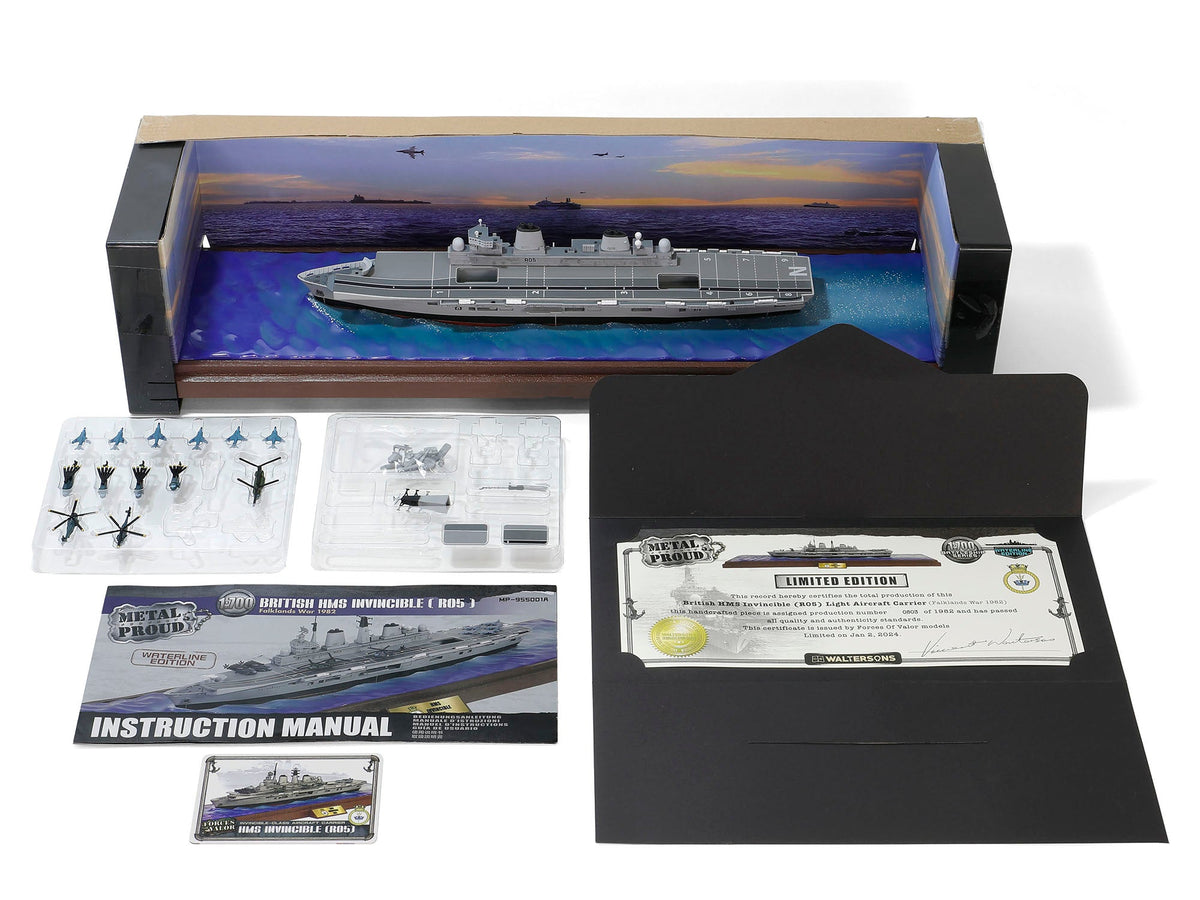 British HMS Invincible (R05) Aircraft Carrier Waterline Edition "Falklands War" (1982) British Royal Navy "Battleship" Series 1/700 Diecast Model by Metal Proud-Metal Proud-ModelCars.com