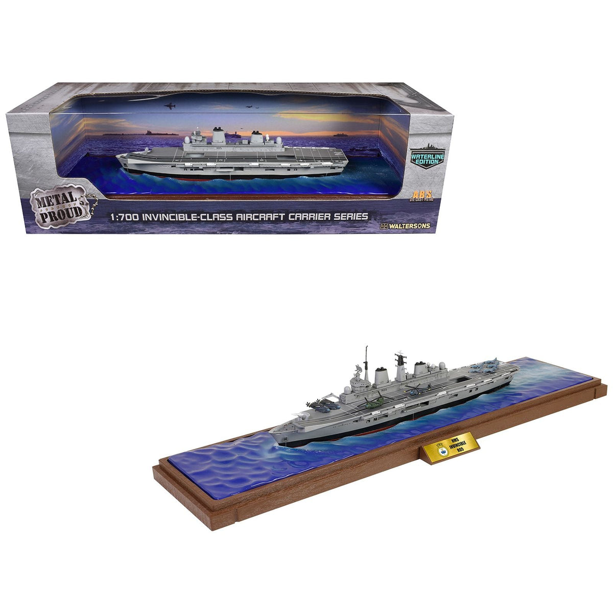 British HMS Invincible (R05) Aircraft Carrier Waterline Edition "Falklands War" (1982) British Royal Navy "Battleship" Series 1/700 Diecast Model by Metal Proud-Metal Proud-ModelCars.com