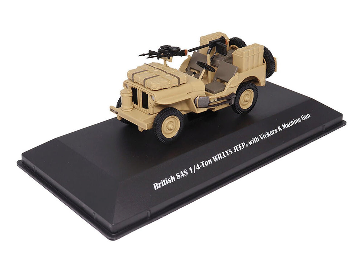 British SAS 1/4-Ton Willys Jeep with Vickers K Machine Gun Desert Sand "British Royal Army" 1/43 Diecast Model by Militaria Die Cast-Militaria Die Cast-ModelCars.com
