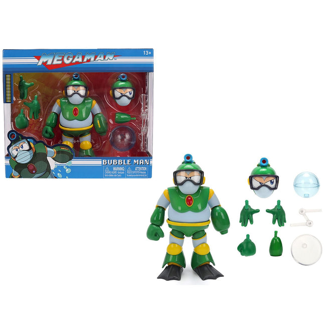 Bubble Man 5" Moveable Figure (Deluxe Version) with Accessories and Alternate Head and Hands "Mega Man" (1987) Video Game Model by Jada-Jada-ModelCars.com