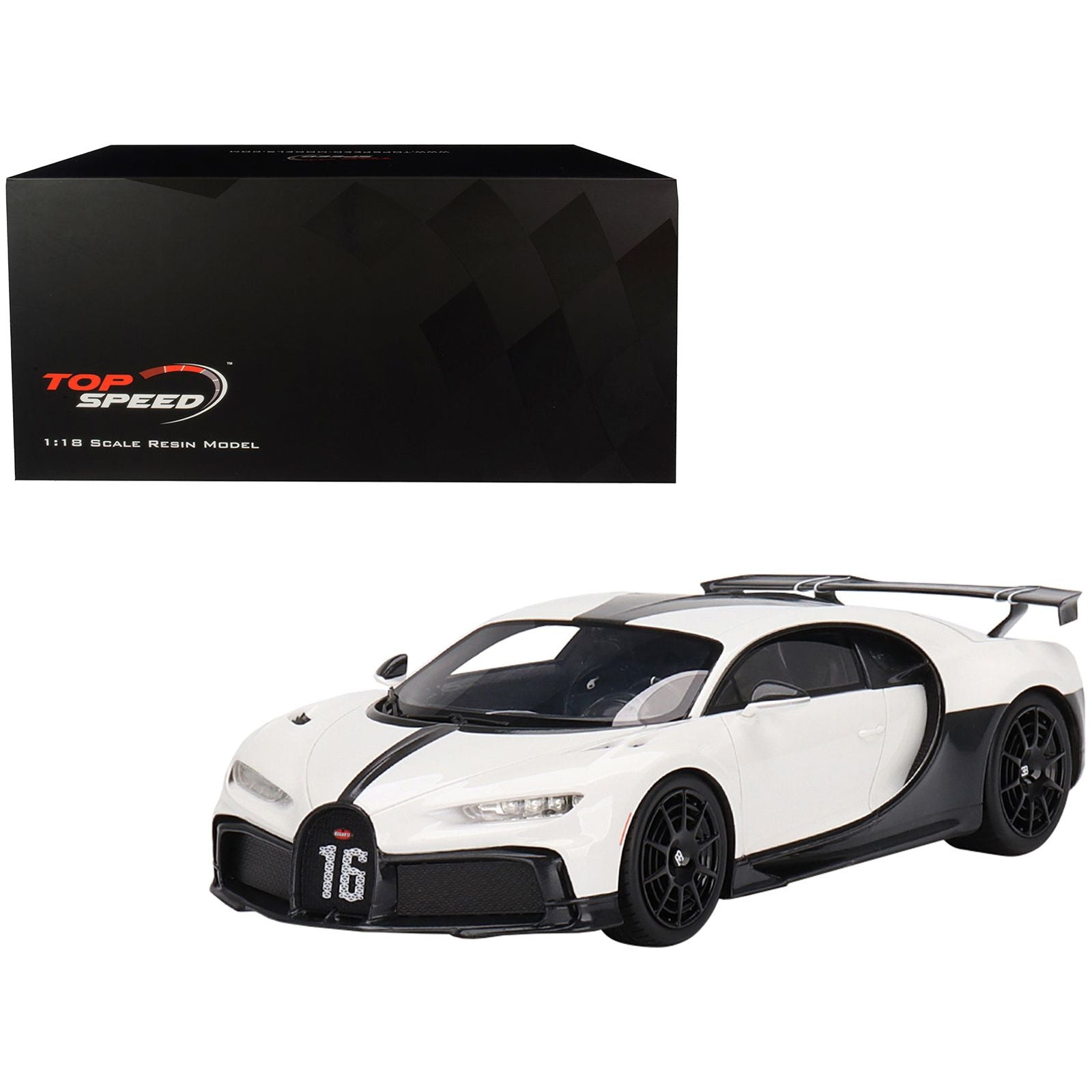 Bugatti Chiron Pur Sport White and Black 1/18 Model Car by Top Speed - Top Speed - ModelCars.com
