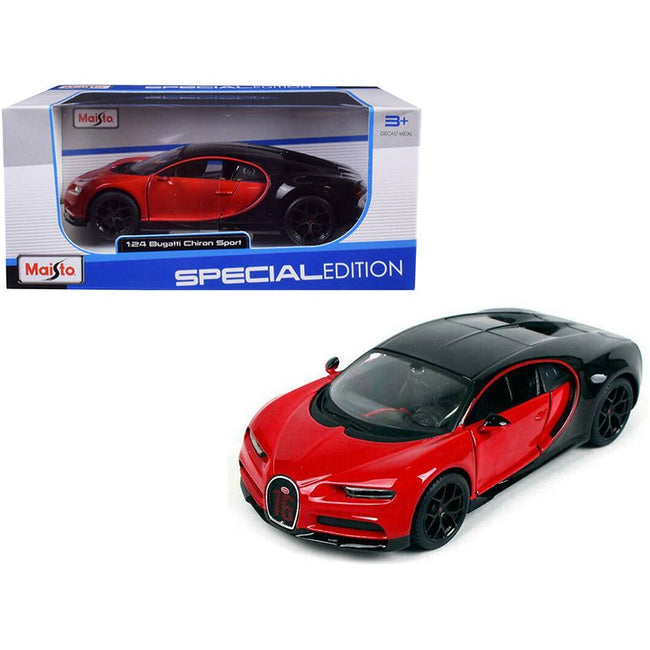 Bugatti Chiron Sport "16" Red and Black "Special Edition" 1/24 Diecast Model Car by Maisto - Maisto - ModelCars.com
