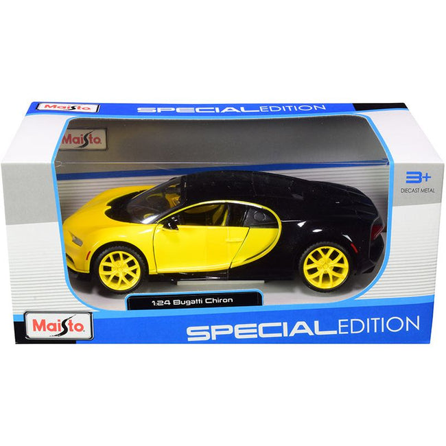 Bugatti Chiron Yellow and Black 1/24 Diecast Model Car by Maisto - Maisto - ModelCars.com