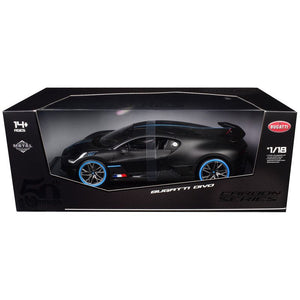 Bugatti Divo Carbon Fiber with Blue Accents "Carbon Series - Bburago 50th Anniversary" 1/18 Diecast Model Car by Bburago
