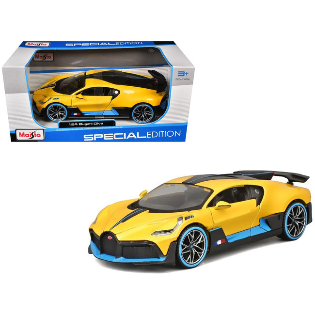 Bugatti Divo Yellow Metallic with Carbon and Blue Accents "Special Edition" 1/24 Diecast Model Car by Maisto-Maisto-ModelCars.com