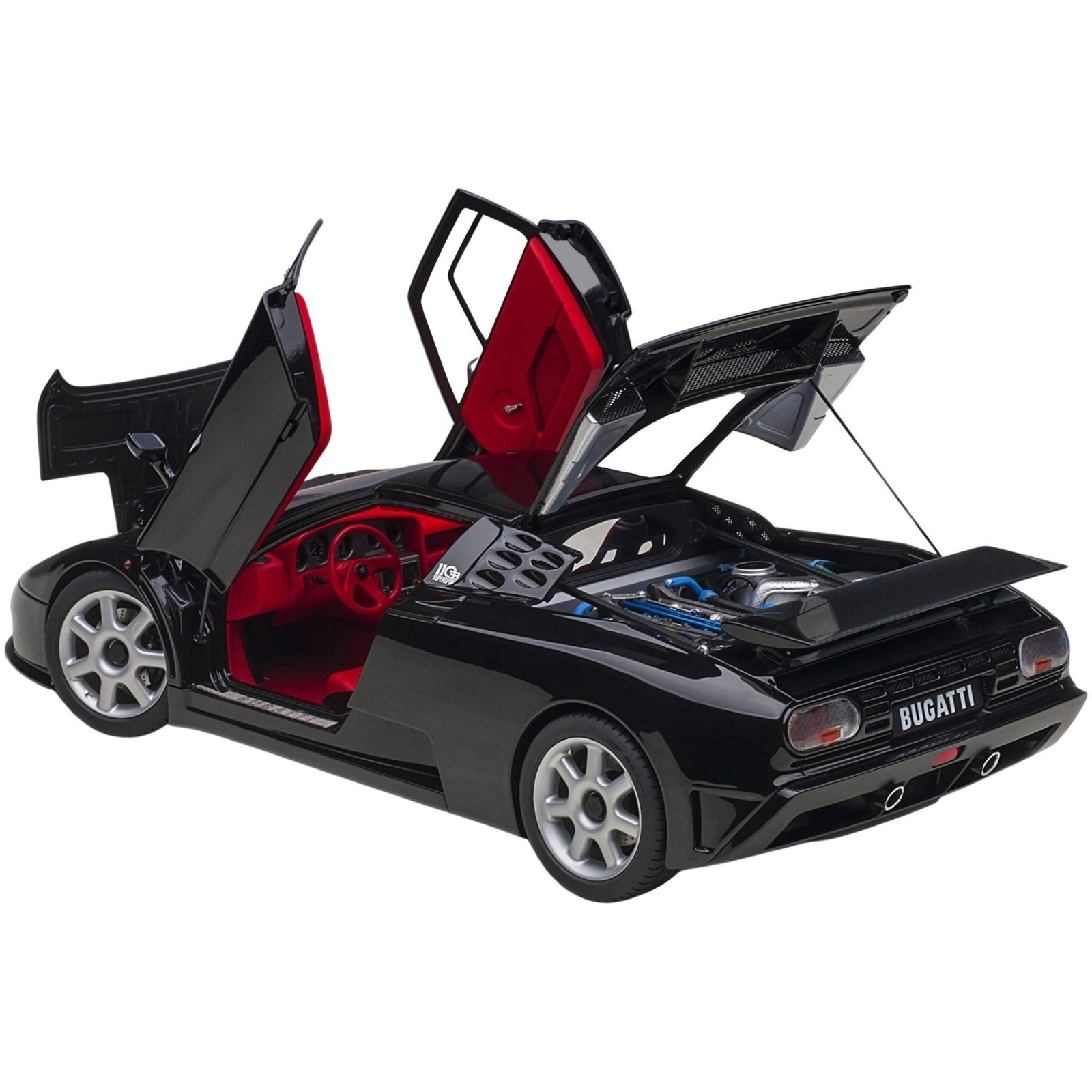 Bugatti EB110 SS Super Sport Nero Vernice Black with Red Interior and Silver Wheels 1/18 Model Car by Autoart - Autoart - ModelCars.com