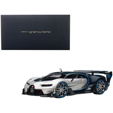 Bugatti Vision Gran Turismo "16" Argent Silver and Blue Carbon Fiber 1/18 Model Car by Autoart - Autoart - ModelCars.com