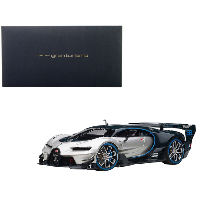 Bugatti Vision Gran Turismo "16" Argent Silver and Blue Carbon Fiber 1/18 Model Car by Autoart - Autoart - ModelCars.com