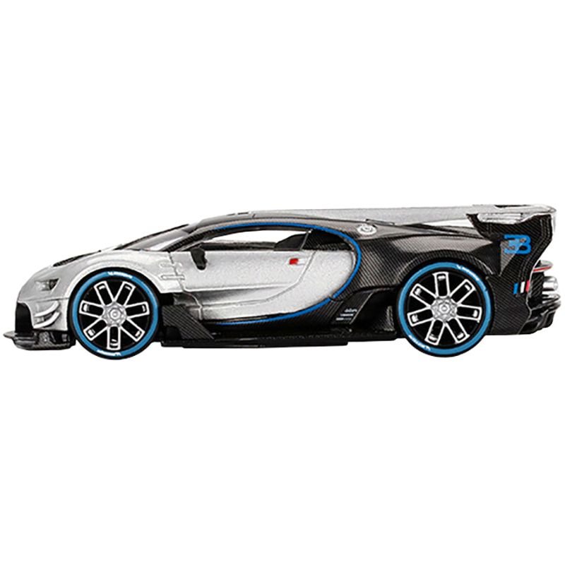 Bugatti Vision Gran Turismo Silver Metallic and Carbon Limited Edition to 9600 pieces Worldwide 1/64 Diecast Model Car by Mini GT - Mini GT - ModelCars.com