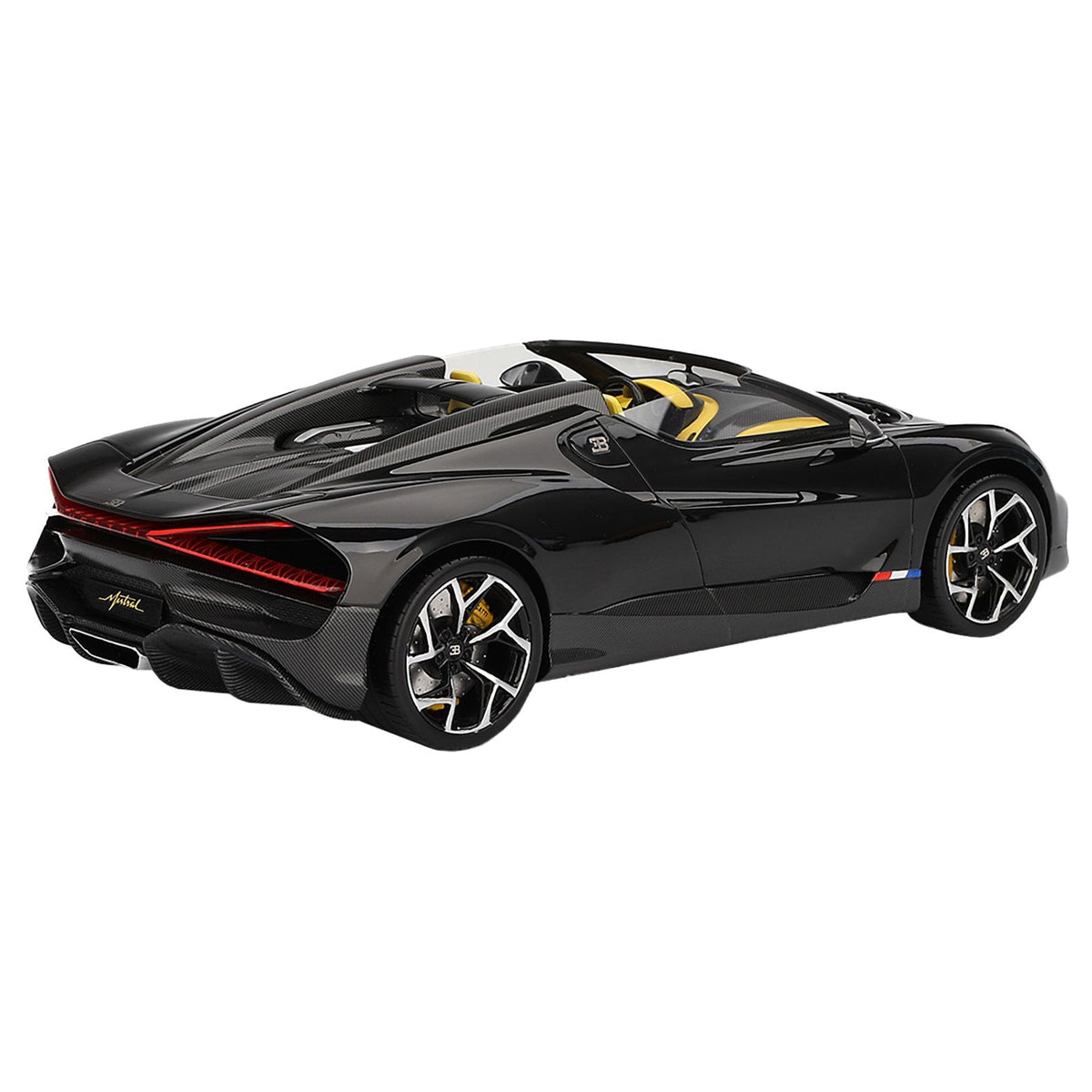 Bugatti W16 Mistral Black with Yellow Interior 1/18 Model Car by Top Speed-Top Speed-ModelCars.com