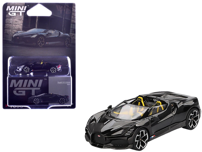 Bugatti W16 Mistral Black with Yellow Interior Limited Edition 1/64 Diecast Model Car by Mini GT-Mini GT-ModelCars.com