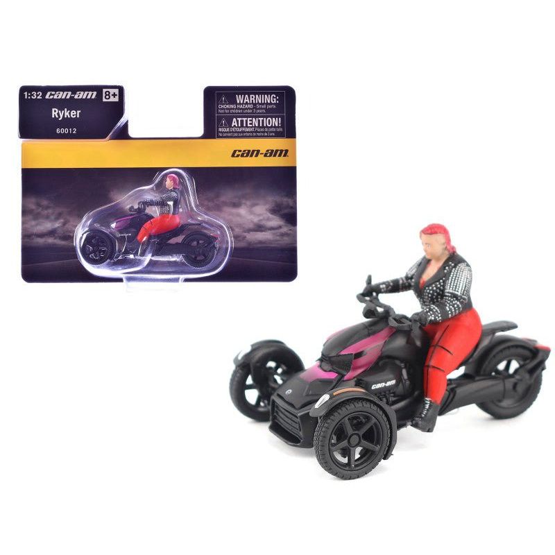 Can-Am Ryker 3-Wheel Motorcycle Pink Punk and Black with Driver Figure 1/32 Diecast Model by BRP Models-BRP Models-ModelCars.com